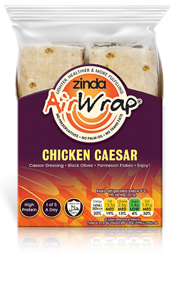 zinda chicken caesar food wraps in plastic free packaging